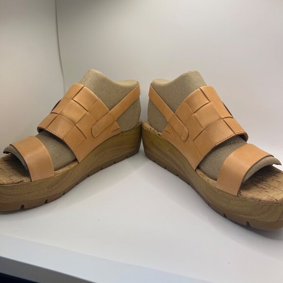 NIB Kork-Ease Fraya Platform Leather Sandal orange tan block faux wood heel 8 - Picture 6 of 10